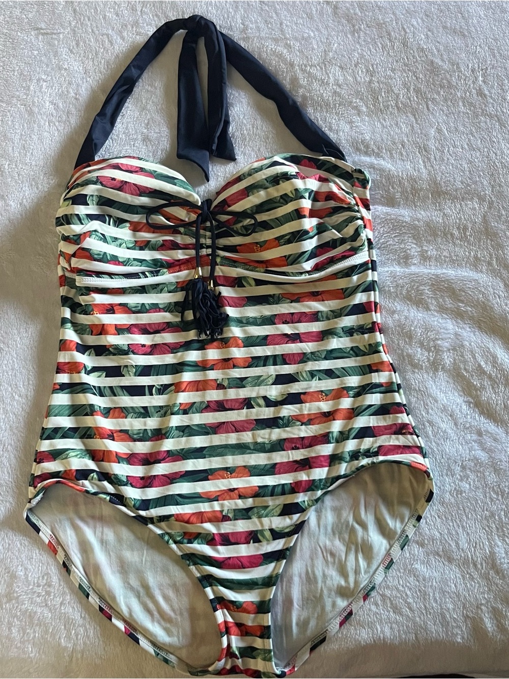 Tommy Bahama L24828 Womens White Multi-Color Floral Halter Swimsuit Size 12